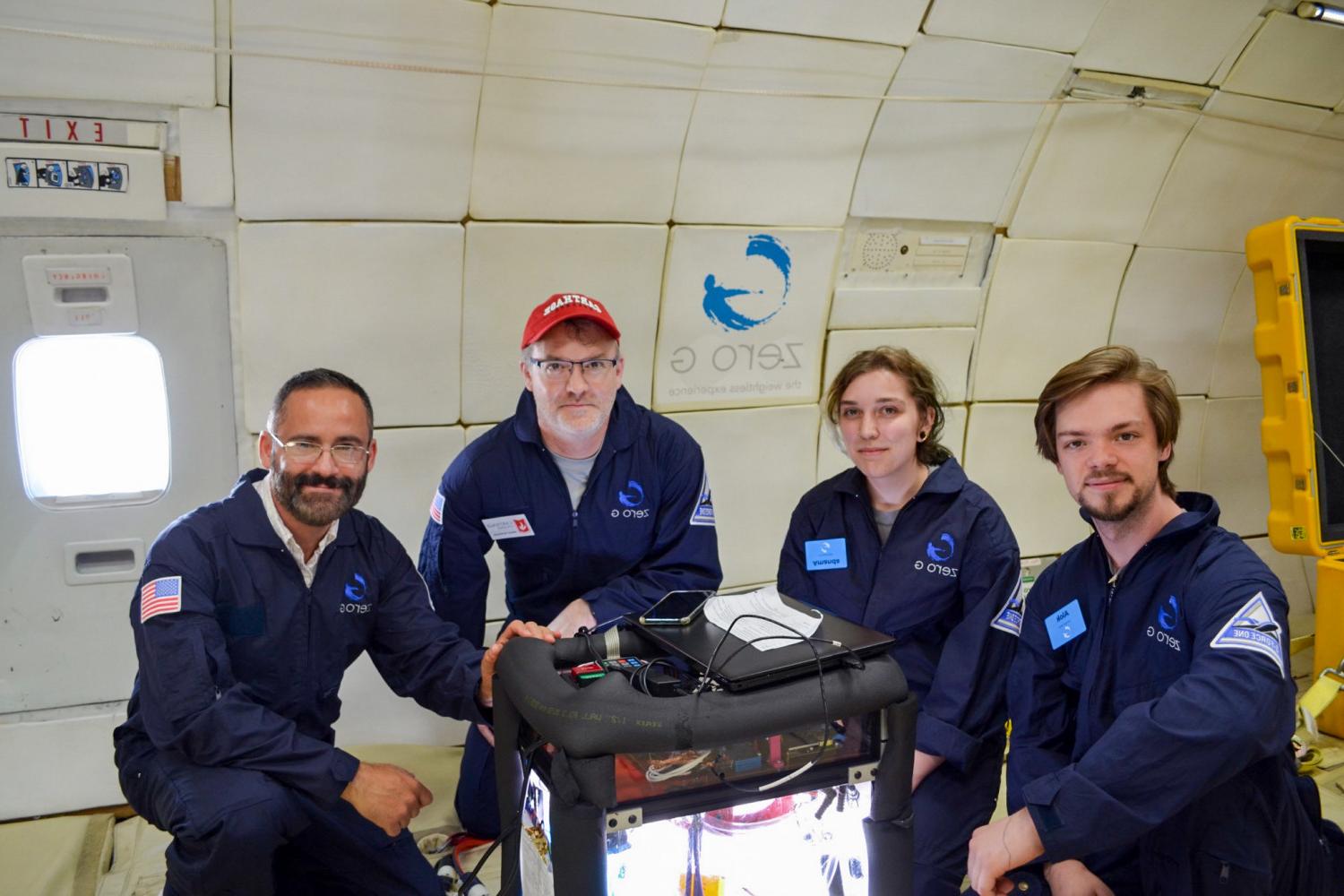 Carthage Microgravity Team during a zero-g flight.